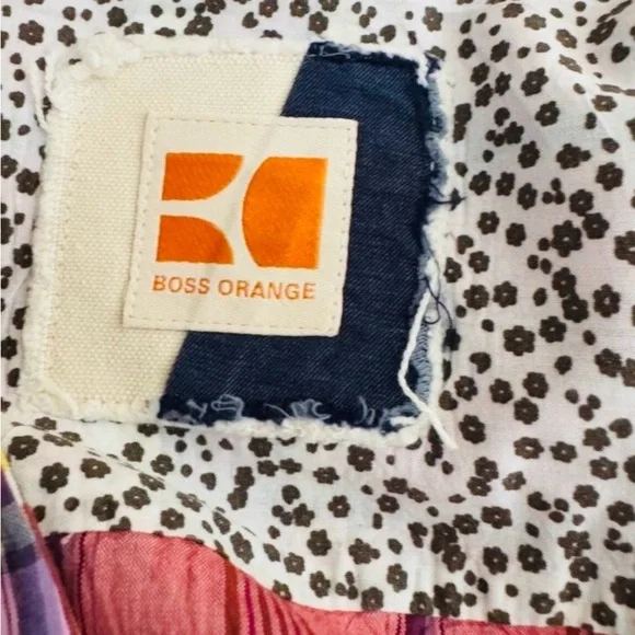 Boss Orange-HUGO-Men's Plaid Shirt - Pink and Yellow SZ M - Picture 5 of 5